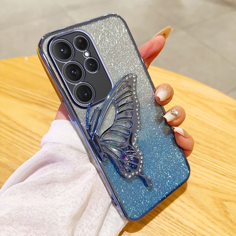 Samsung Galaxy S25/S24/S23/S22/S21/A25/A54/A72/M51/Note 10/Note 20 Electroplated Glitter Quicksand Butterfly Anti-fall Case