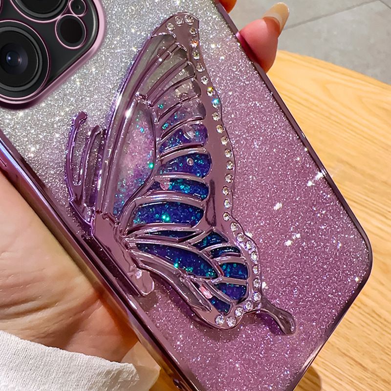 Samsung Galaxy S25/S24/S23/S22/S21/A25/A54/A72/M51/Note 10/Note 20 Electroplated Glitter Quicksand Butterfly Anti-fall Case