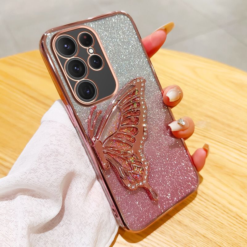 Samsung Galaxy S25/S24/S23/S22/S21/A25/A54/A72/M51/Note 10/Note 20 Electroplated Glitter Quicksand Butterfly Anti-fall Case