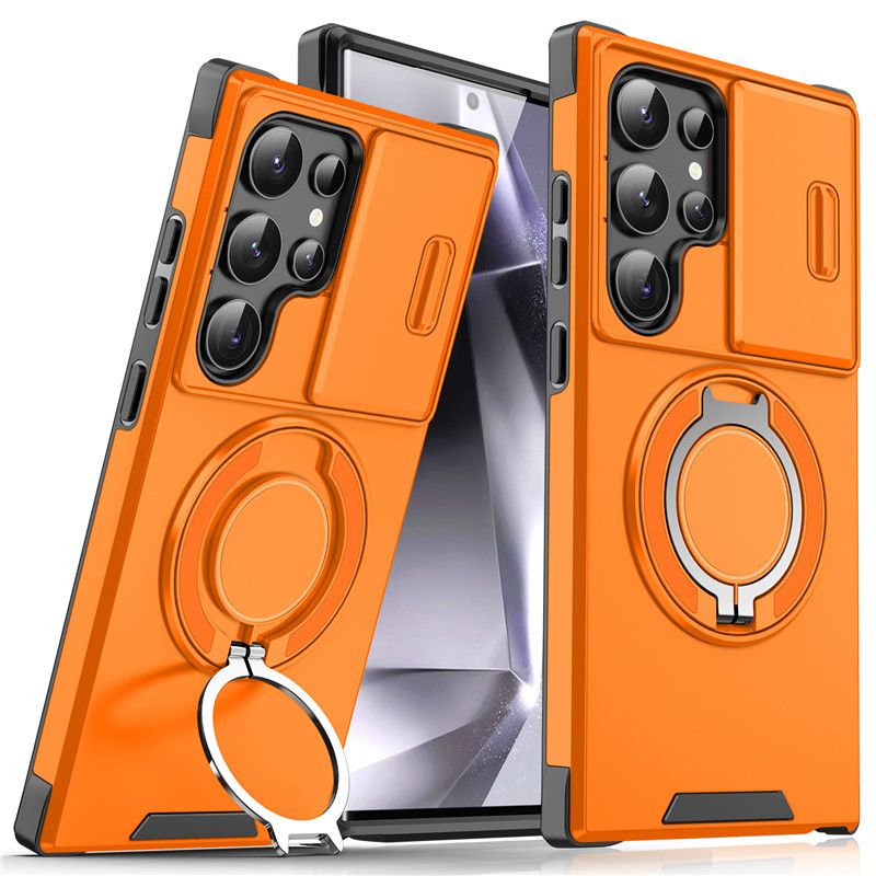 Samsung Galaxy S21 S22 S23 S24 S25 A14 A54 A23 A15 A35 A26 A16 A06 A05 Phone Case，Rotated Ring Kickstand Military Grade Shockproof Protective Cover with Slide Camera Cover