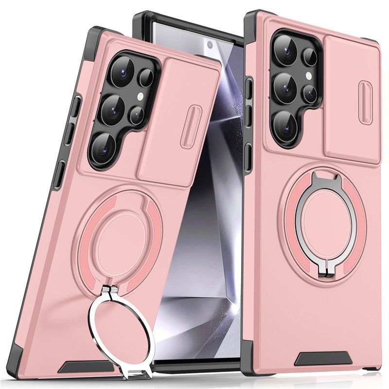 Samsung Galaxy S21 S22 S23 S24 S25 A14 A54 A23 A15 A35 A26 A16 A06 A05 Phone Case，Rotated Ring Kickstand Military Grade Shockproof Protective Cover with Slide Camera Cover