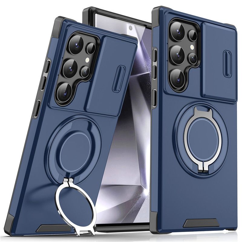 Samsung Galaxy S21 S22 S23 S24 S25 A14 A54 A23 A15 A35 A26 A16 A06 A05 Phone Case，Rotated Ring Kickstand Military Grade Shockproof Protective Cover with Slide Camera Cover