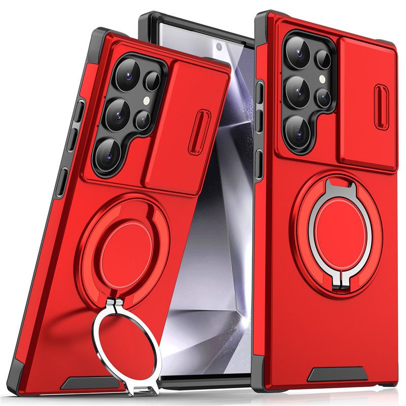 Samsung Galaxy S21 S22 S23 S24 S25 A14 A54 A23 A15 A35 A26 A16 A06 A05 Phone Case，Rotated Ring Kickstand Military Grade Shockproof Protective Cover with Slide Camera Cover