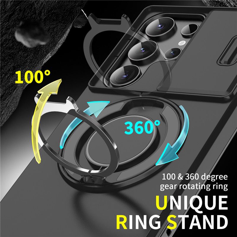Samsung Galaxy S21 S22 S23 S24 S25 A14 A54 A23 A15 A35 A26 A16 A06 A05 Phone Case，Rotated Ring Kickstand Military Grade Shockproof Protective Cover with Slide Camera Cover