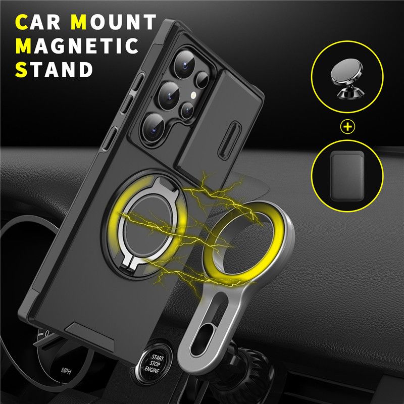 Samsung Galaxy S21 S22 S23 S24 S25 A14 A54 A23 A15 A35 A26 A16 A06 A05 Phone Case，Rotated Ring Kickstand Military Grade Shockproof Protective Cover with Slide Camera Cover