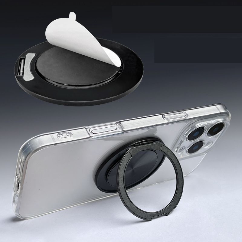 For Cell Phone Finger Ring 360 Rotation Aluminum Alloy Mobile Phone Holder Back Sticker Magnetic Sticker Ultra-thin Invisible Folding Holder 1PC