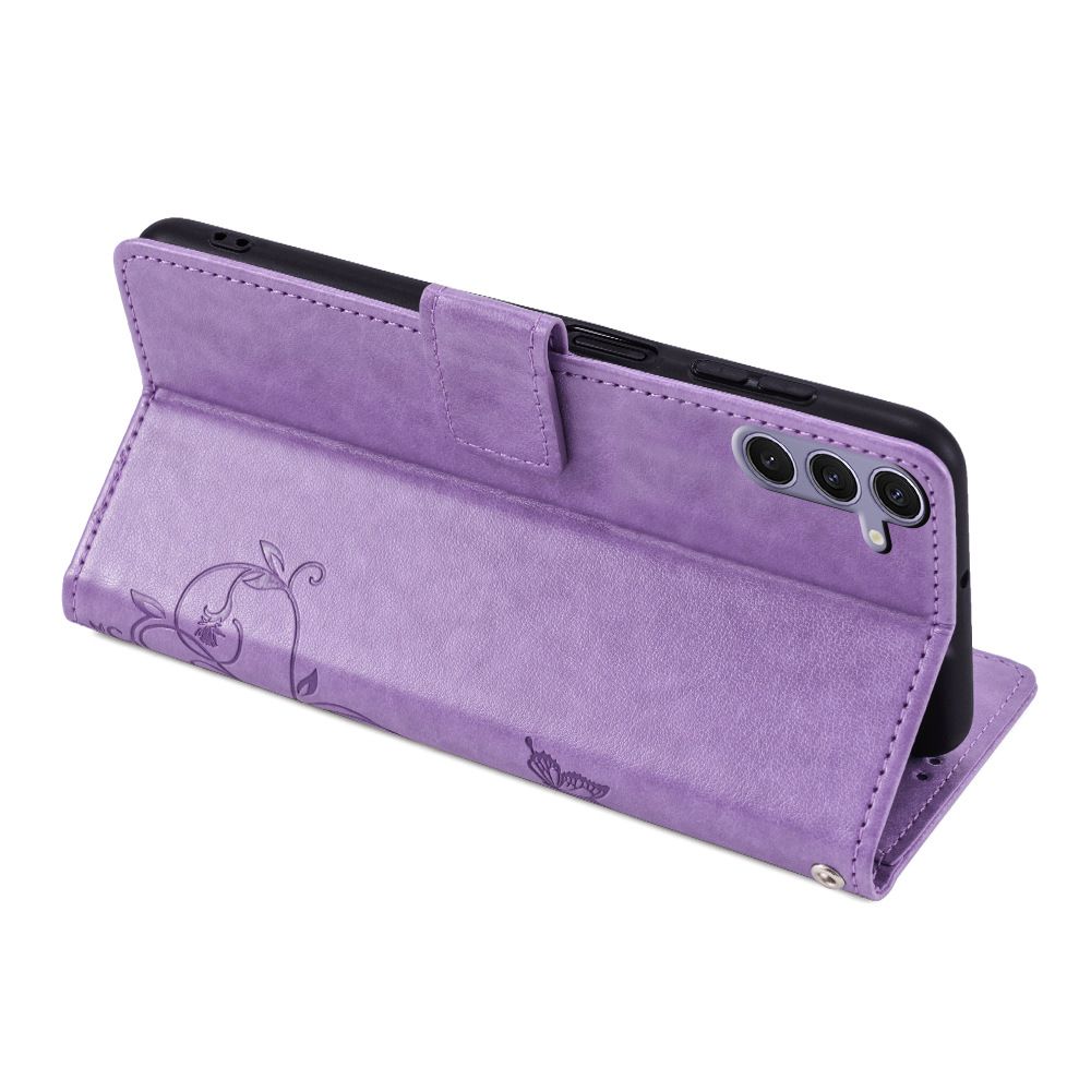 Samsung Galaxy S25 S24 S23 S22 S21 S20 S10 S9 S8 Note 20 Note 10 Note 9 Note 8 Phone Case,Butterfly Flower PU Leather Purse Wrist Strap Kickstand Case