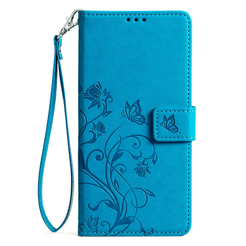 Samsung Galaxy S25 S24 S23 S22 S21 S20 S10 S9 S8 Note 20 Note 10 Note 9 Note 8 Phone Case,Butterfly Flower PU Leather Purse Wrist Strap Kickstand Case