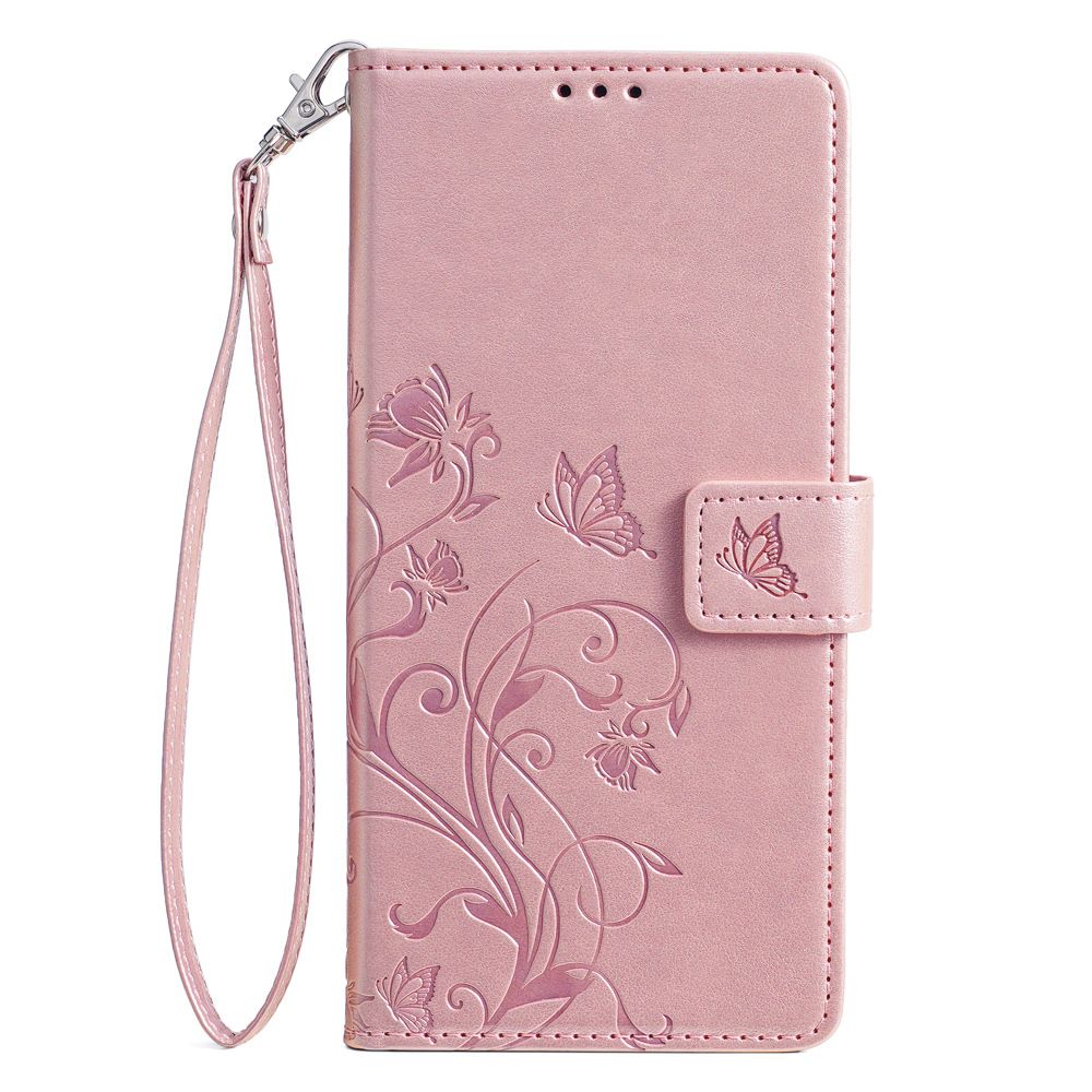 Samsung Galaxy S25 S24 S23 S22 S21 S20 S10 S9 S8 Note 20 Note 10 Note 9 Note 8 Phone Case,Butterfly Flower PU Leather Purse Wrist Strap Kickstand Case
