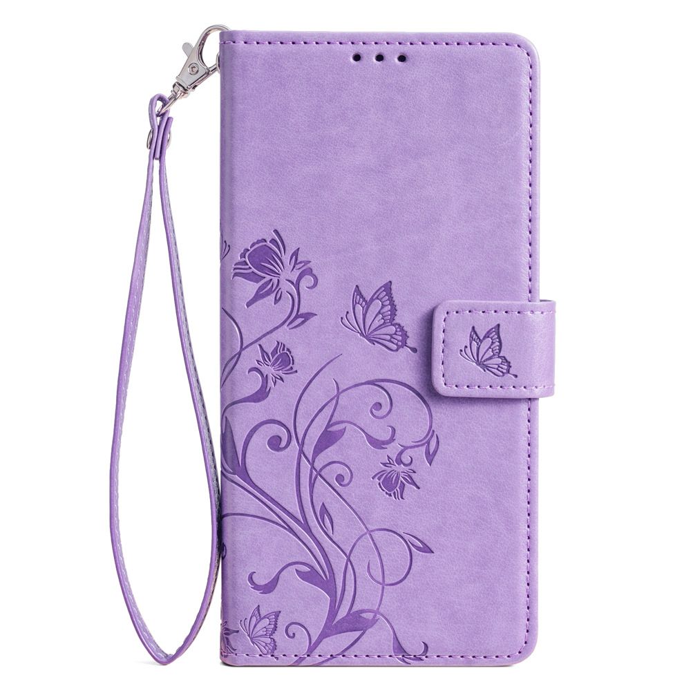 Samsung Galaxy S25 S24 S23 S22 S21 S20 S10 S9 S8 Note 20 Note 10 Note 9 Note 8 Phone Case,Butterfly Flower PU Leather Purse Wrist Strap Kickstand Case