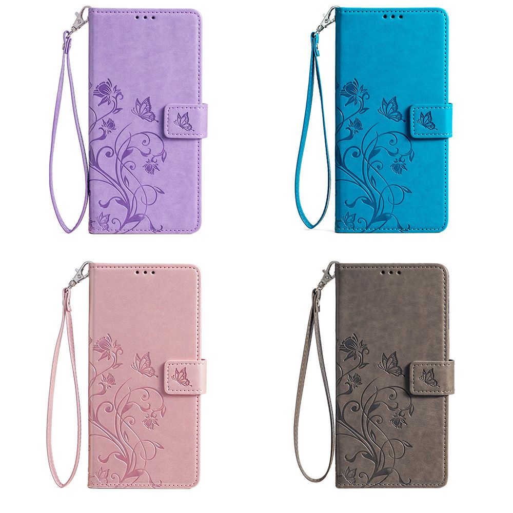Samsung Galaxy S25 S24 S23 S22 S21 S20 S10 S9 S8 Note 20 Note 10 Note 9 Note 8 Phone Case,Butterfly Flower PU Leather Purse Wrist Strap Kickstand Case