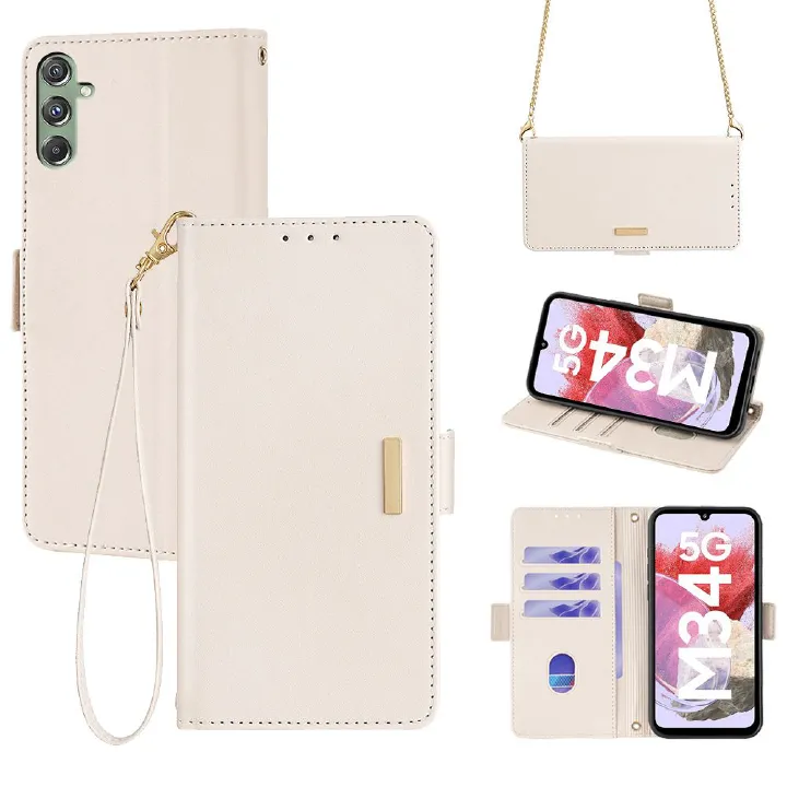 Samsung Galaxy M16 M35 M55 M15 M54 M34 M33 M53 M52 M31 F52 A82 A21S A20S A10E A90 A70 A60 Leather Case,Wallet Phone Case with Handstrap Long Shoulder Strap