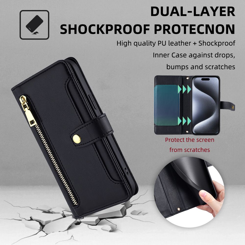 Samsung Galaxy A56 A26 A36 A35 A55 A16 A15 A24 A54 A34 A73 A53 A33 A72 A42 A22 A90 A70 A60 A50 Wallet Leather case,Flip Folio Book PU Leather Phone case Shockproof Cover with Zipper Credit Card Holder
