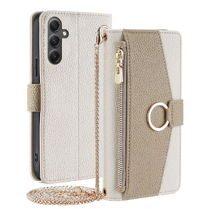 Samsung Galaxy A56 A26 A36 A35 A55 A25 A05 A15 A24 A54 A34 A73 A53 A33 A72 A32 A22 A82 A21S A20E A90 A50 Wallet Case,Leather Crossbody Zipper Folio Flip Kickstand Protective Shockproof Cover