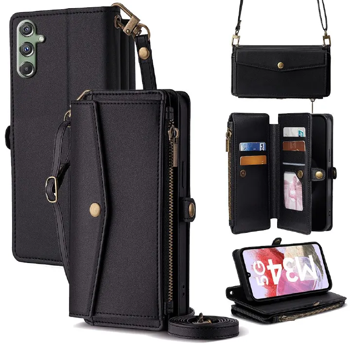 Samsung Galaxy M16 M35 M55 M15 M34 M54 M14 M13 M33 M53 M52 M62 M32 M31 M30 F14 F52 A10 A40 A10E A20S A70 A90 Case,Crossbody Multifunction Wallet RFID Blocking Shoulder Strap Zipper Pocket Phone Case