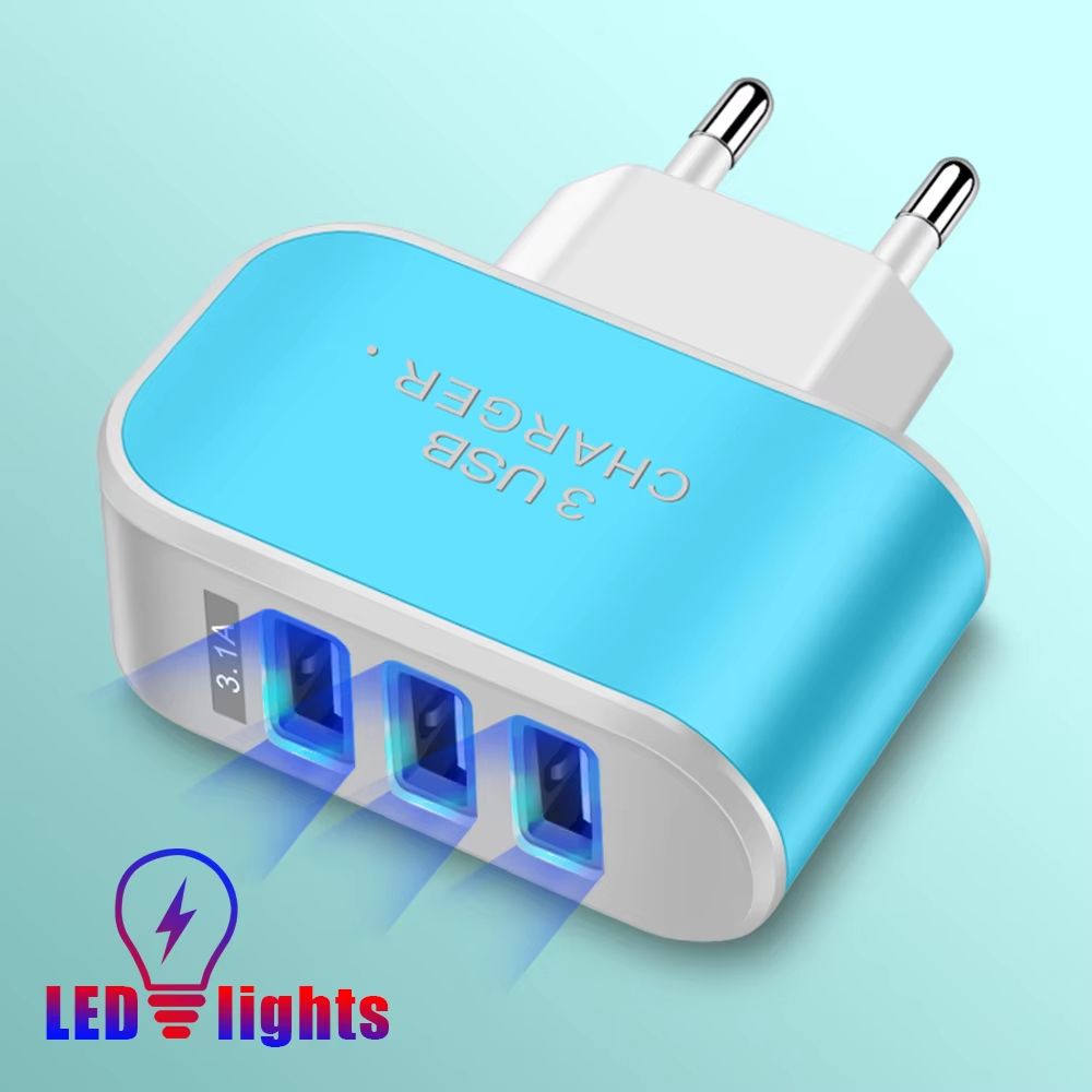 3 in 1 Multifunctional USB Charger Fast Charging Head 5V 1A USB EU/US Plug Mobile Phone Charge Adapter for iPhone Samsung Xiaomi