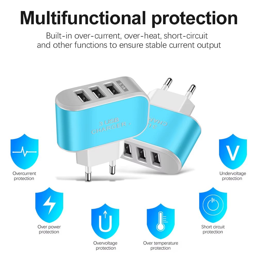 3 in 1 Multifunctional USB Charger Fast Charging Head 5V 1A USB EU/US Plug Mobile Phone Charge Adapter for iPhone Samsung Xiaomi