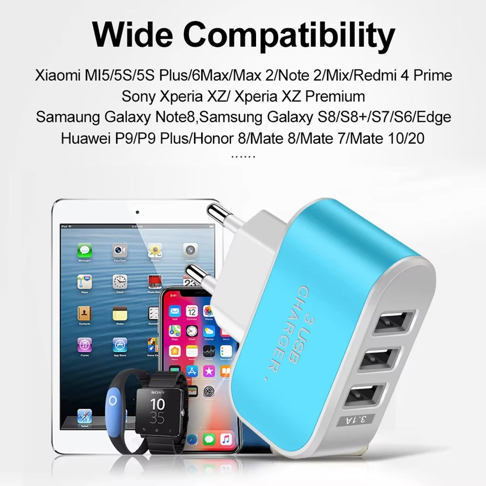 3 in 1 Multifunctional USB Charger Fast Charging Head 5V 1A USB EU/US Plug Mobile Phone Charge Adapter for iPhone Samsung Xiaomi