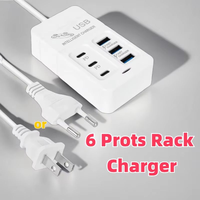 6Ports Multiport USB Charger 35W PD Type-C Mobile Phone Fast Chargin Quick Type C Wall Chargers TypeC Hub Adapter EU US Plug