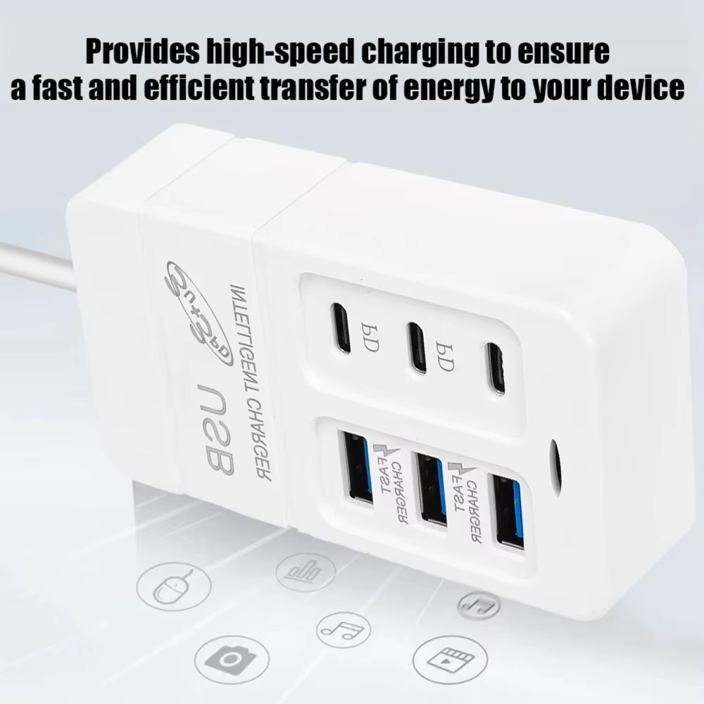 6Ports Multiport USB Charger 35W PD Type-C Mobile Phone Fast Chargin Quick Type C Wall Chargers TypeC Hub Adapter EU US Plug