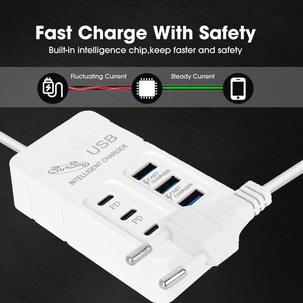 6Ports Multiport USB Charger 35W PD Type-C Mobile Phone Fast Chargin Quick Type C Wall Chargers TypeC Hub Adapter EU US Plug
