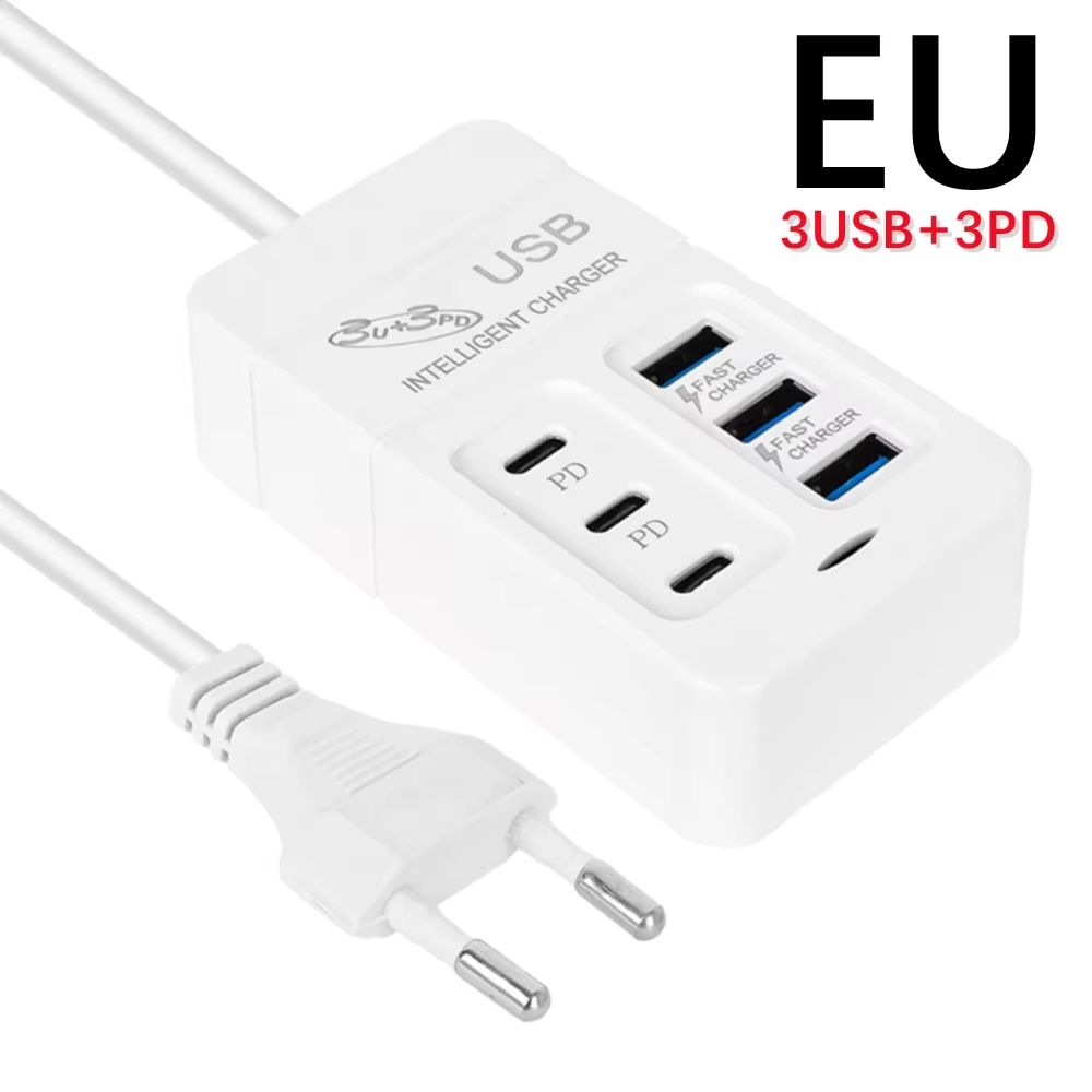 6Ports Multiport USB Charger 35W PD Type-C Mobile Phone Fast Chargin Quick Type C Wall Chargers TypeC Hub Adapter EU US Plug