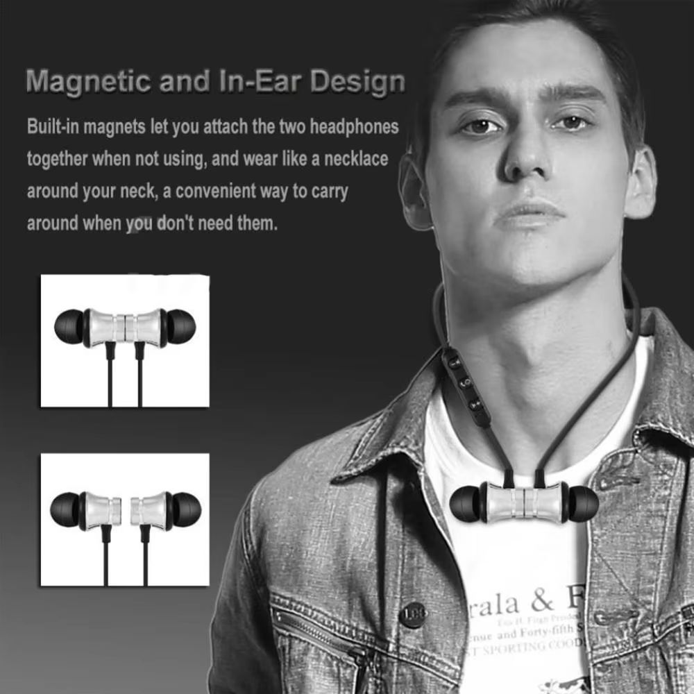 sports magnetic Bluetooth earphone in ear wireless neckband headphones stereo music headset with mic for samrtphones