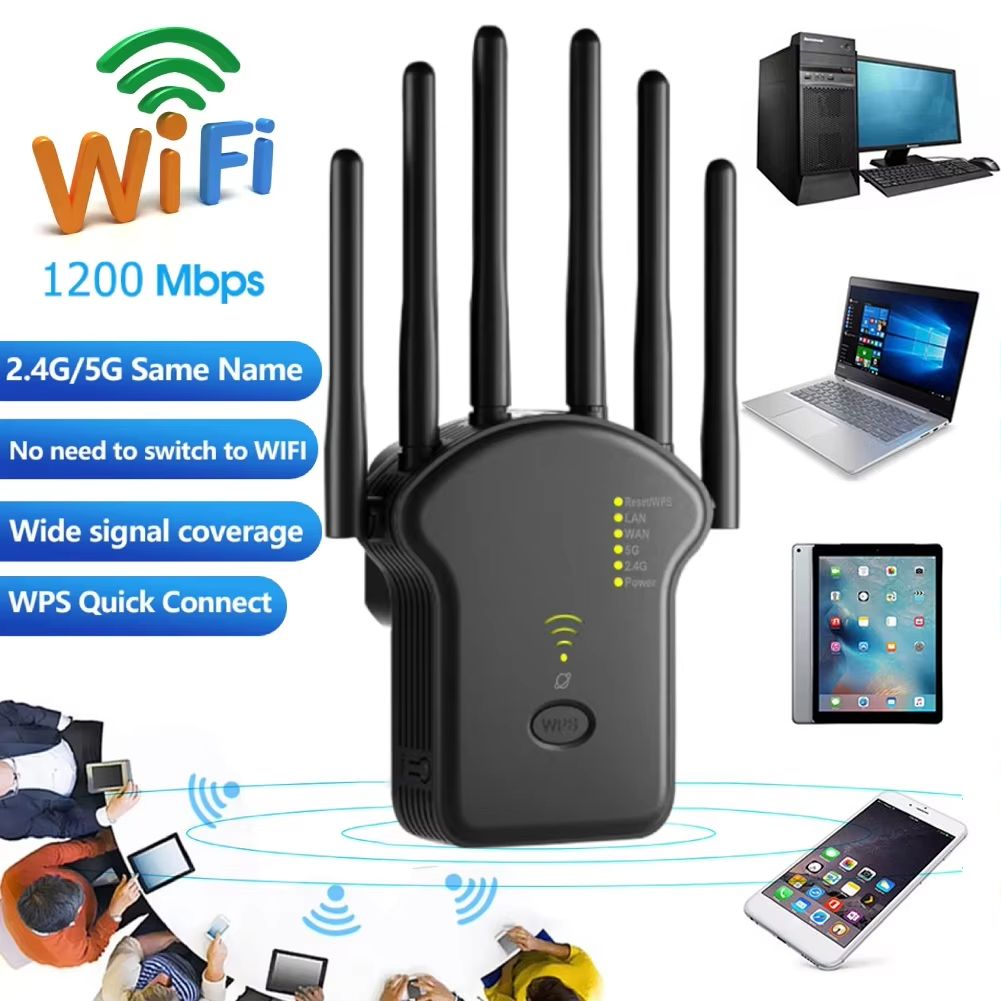 1200Mbps Wireless WiFi Repeater Wifi Signal Booster Dual-Band 2.4G 5G WiFi Extender 802.11ac Gigabit WiFi Amplifier WPS Router