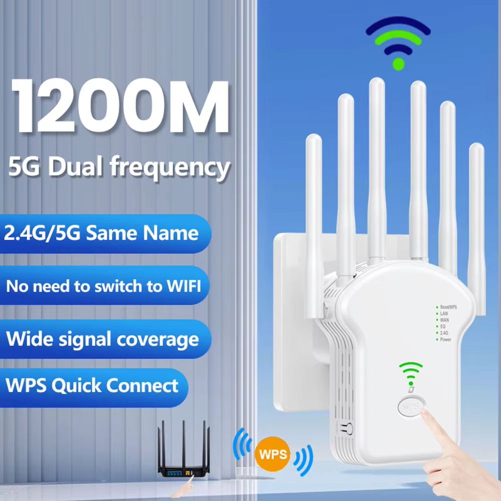 1200Mbps Wireless WiFi Repeater Wifi Signal Booster Dual-Band 2.4G 5G WiFi Extender 802.11ac Gigabit WiFi Amplifier WPS Router