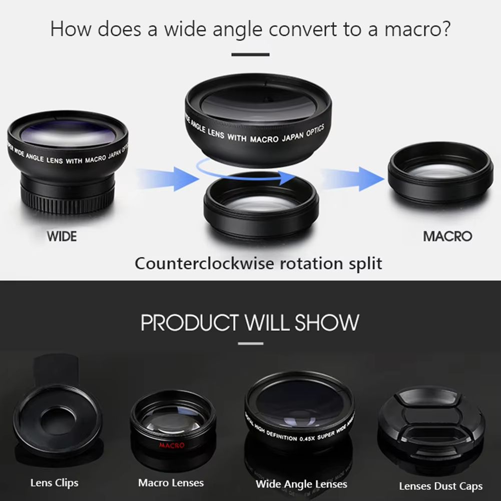 2 in 1 Universal Phone Lens 0.45X 49UV Super Wide Angle Macro Lenses Camera Kits With Clip Lens On The Phone For iPhone Android