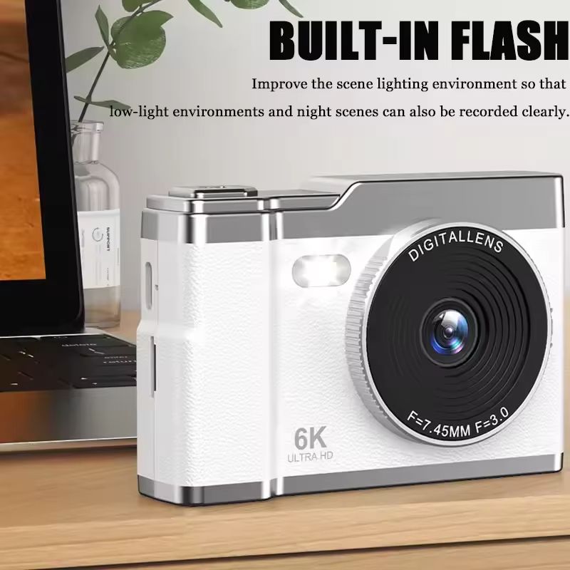 6K HD Digital Camera 2.4in IPS Display 8X Zoom 64MP Video Camera With Fill Light 4K Selfie Camera For Kids Students Teens 2025