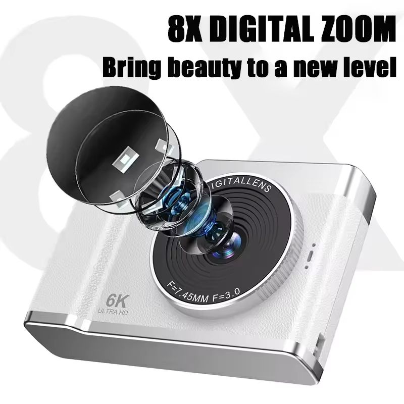 6K HD Digital Camera 2.4in IPS Display 8X Zoom 64MP Video Camera With Fill Light 4K Selfie Camera For Kids Students Teens 2025