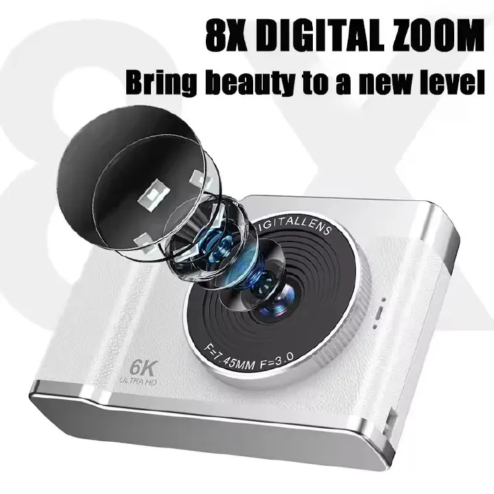 6K HD Digital Camera 2.4in IPS Display 8X Zoom 64MP Video Camera With Fill Light 4K Selfie Camera For Kids Students Teens 2025