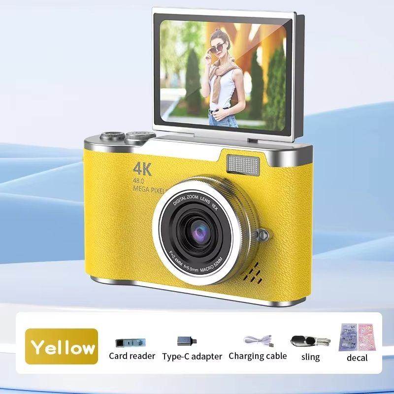 4K CCD 8X Digital Zoom Digital Camera for Student 48MP Compact Digital Photography Camera 180°Flip Screen Selfile Camera RENEAR