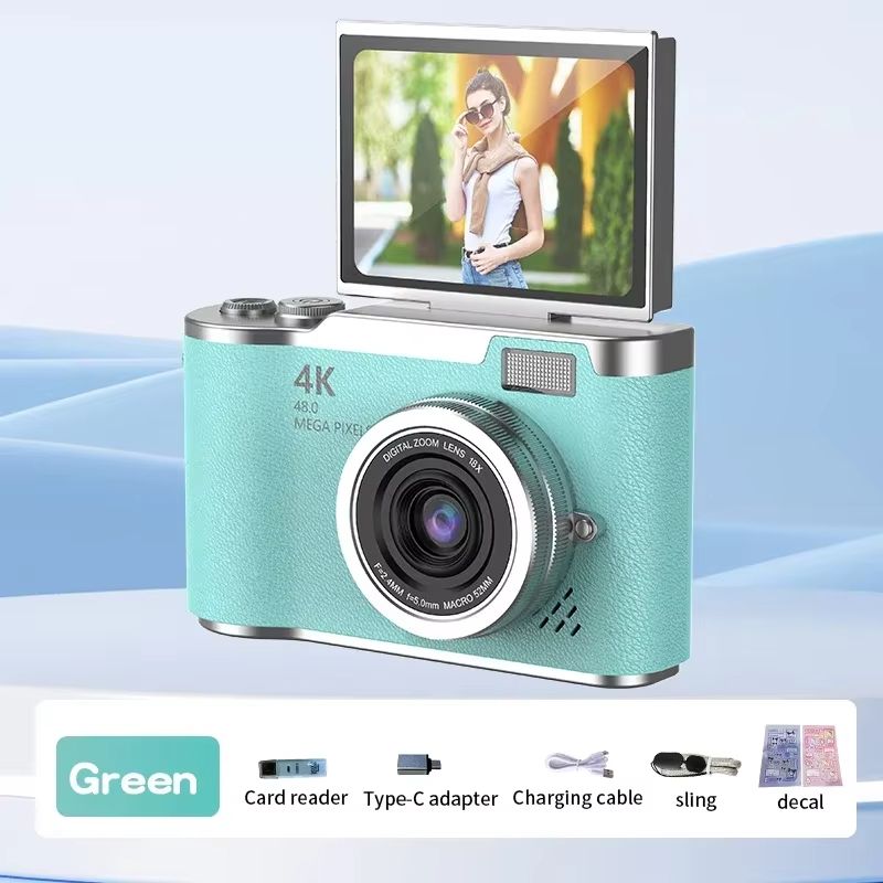 4K CCD 8X Digital Zoom Digital Camera for Student 48MP Compact Digital Photography Camera 180°Flip Screen Selfile Camera RENEAR