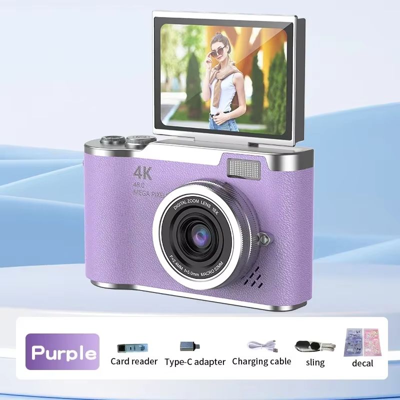 4K CCD 8X Digital Zoom Digital Camera for Student 48MP Compact Digital Photography Camera 180°Flip Screen Selfile Camera RENEAR