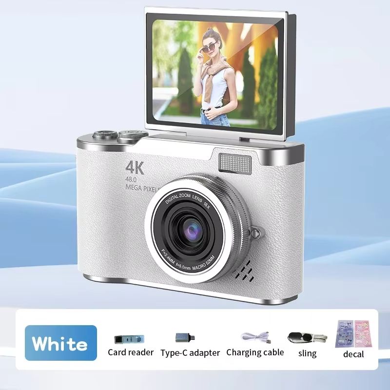 4K CCD 8X Digital Zoom Digital Camera for Student 48MP Compact Digital Photography Camera 180°Flip Screen Selfile Camera RENEAR