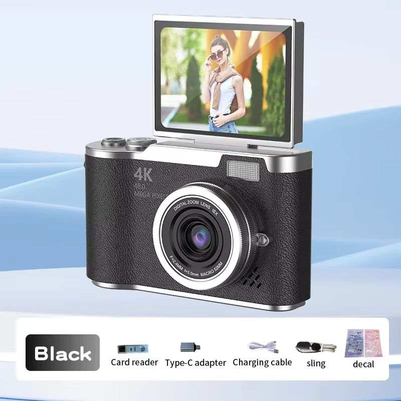 4K CCD 8X Digital Zoom Digital Camera for Student 48MP Compact Digital Photography Camera 180°Flip Screen Selfile Camera RENEAR