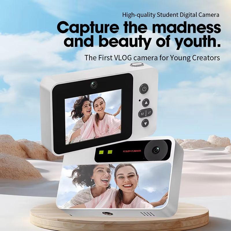 Mini Digital Camera 8X Zoom Portable CCD Card Camera 1080P FHD MP3 Music Games Video Vlogging Travel Selfie Camera Kids Gift