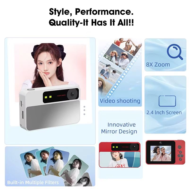 Mini Digital Camera 8X Zoom Portable CCD Card Camera 1080P FHD MP3 Music Games Video Vlogging Travel Selfie Camera Kids Gift