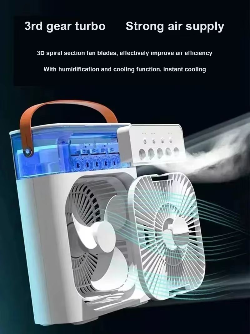 New Portable humidifier fan three in one, mini USB air conditioning fan, LED night light, water mist, home fun air cooler humidi
