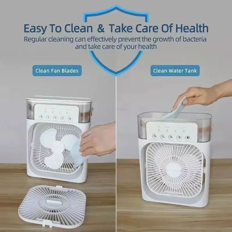 New Portable humidifier fan three in one, mini USB air conditioning fan, LED night light, water mist, home fun air cooler humidi