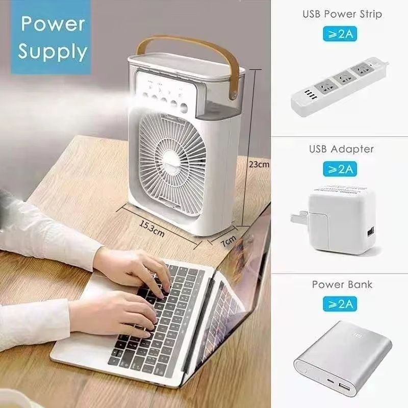 New Portable humidifier fan three in one, mini USB air conditioning fan, LED night light, water mist, home fun air cooler humidi