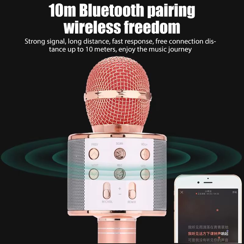Wireless Karaoke Microphone Bluetooth Studio Noise Cancelling Micro Telephone Video Microphones for Iphone and Live Streaming
