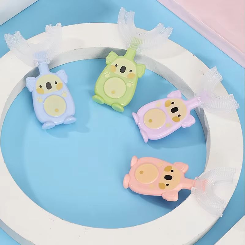Baby 360 Degree U-shaped Oral Care Cleaning Silicone Soft Toothbrush Cartoon Penguin Koala Cute Children Toothbrush
