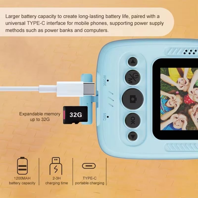 Kids Instant Print Camera Toys 1080P 2.0 Inch Screen Zoom Video Photo Child Birthday Festival Gifts Children Digital Camera Set