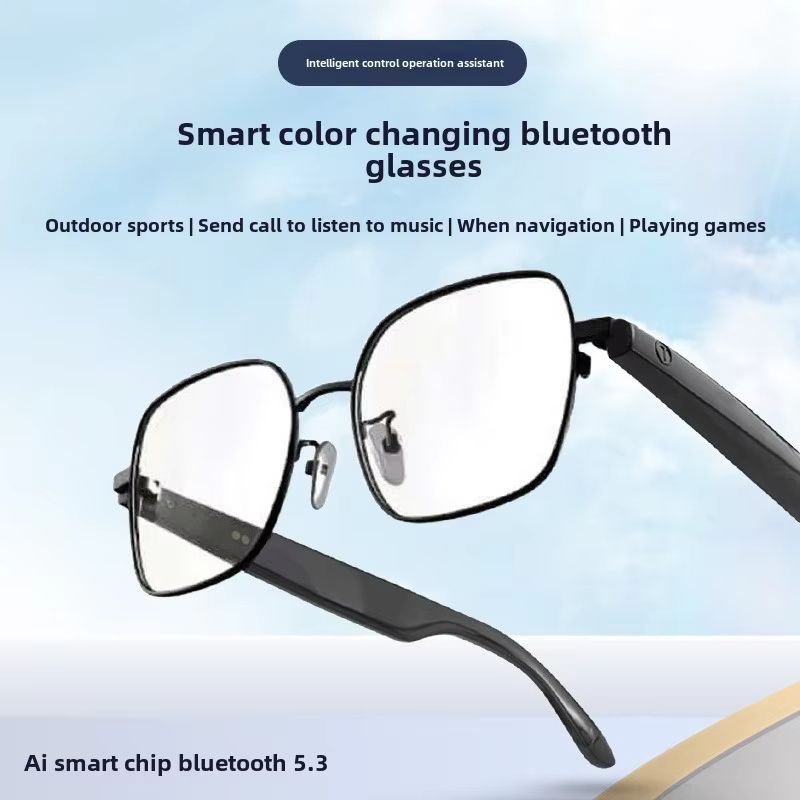 2025 Newest Retro Smart Wearable Earphones Bluetooth Photochromic Lens Black Frame Stock Manufacturer Photo Earphones Wearable