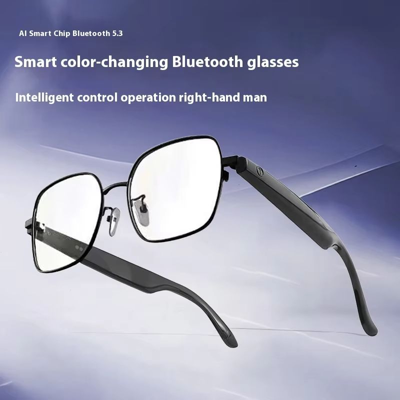 2025 Newest Retro Smart Wearable Earphones Bluetooth Photochromic Lens Black Frame Stock Manufacturer Photo Earphones Wearable
