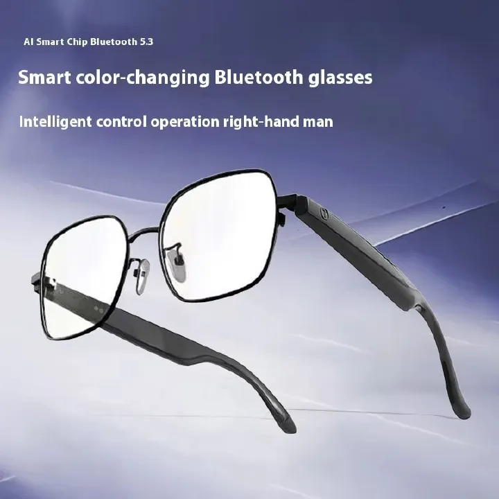 2025 Newest Retro Smart Wearable Earphones Bluetooth Photochromic Lens Black Frame Stock Manufacturer Photo Earphones Wearable