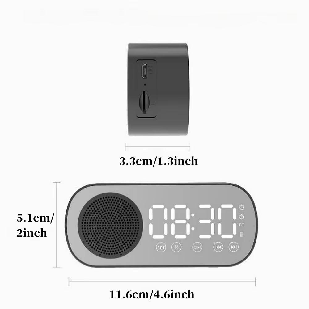 USB Plug-in Mirror Digital Alarm Clock Timer Support TF FM Radio 2 Alarms Wireless Speaker Subwoofer Desktop Music Player